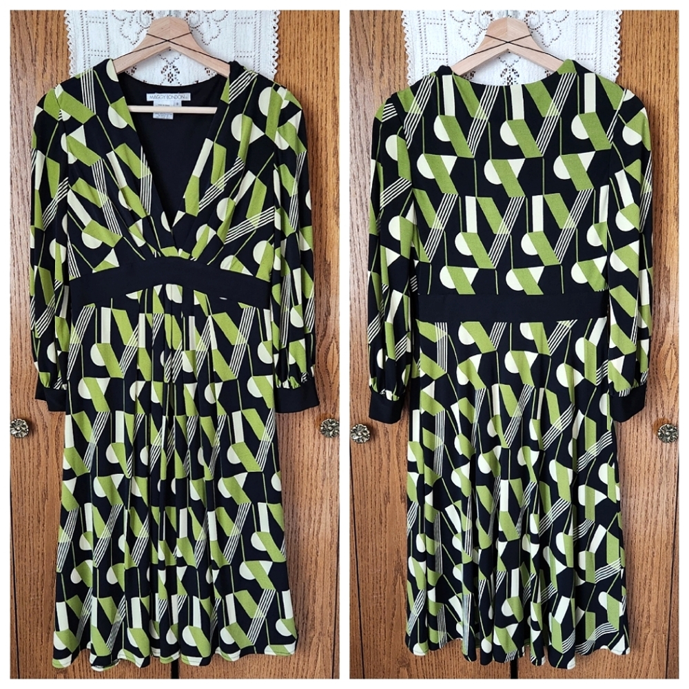 Maggy London Green and Black Geometric Dress